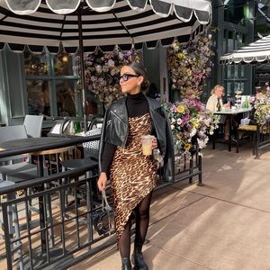 Asymmetrical Satin Cheetah Print Dress